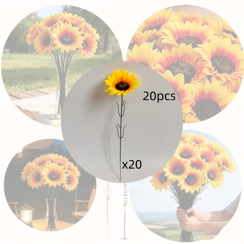 TEMU 20pcs Premium Realistic Sunflower Bouquet, Holiday Decorative Fake Flowers, Vibrant , Lifelike Flowers, Suitable For Home Decor, Party