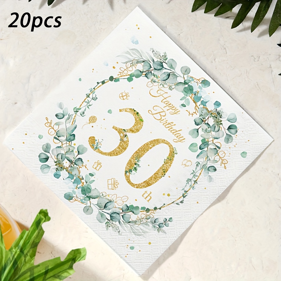 E-shop 20 Stück 30. Geburtstagsparty Servietten, Eukalyptusblatt bedruckte Servietten, Outdoor Geburtstagsparty Servietten, Haushaltsküchenservietten,