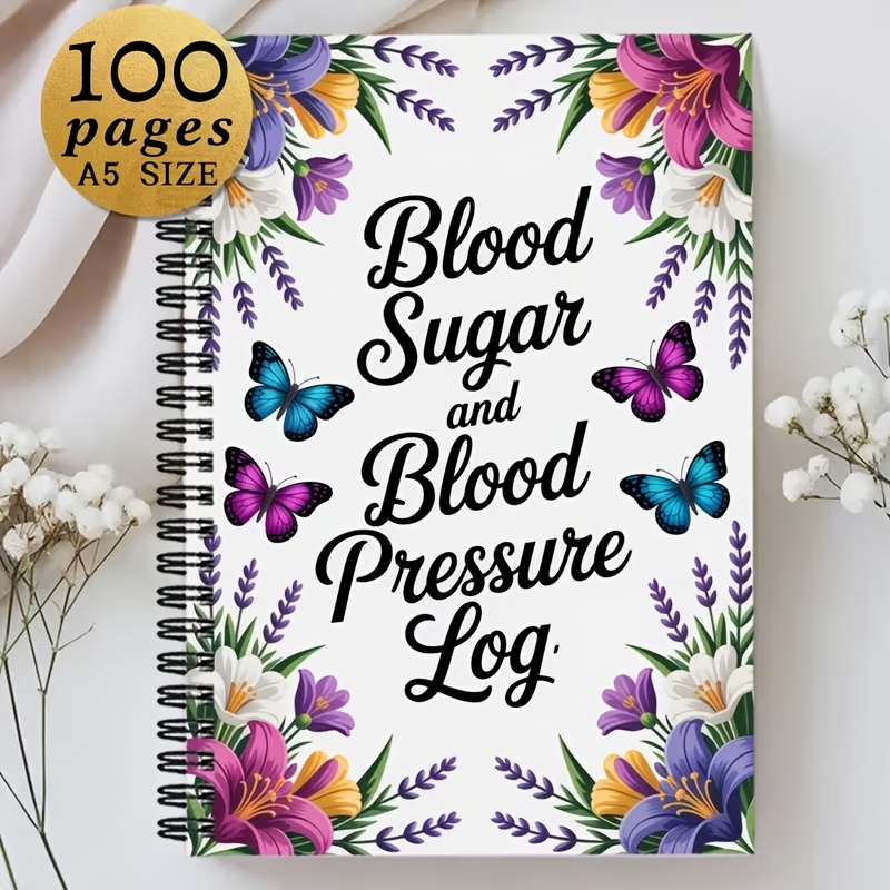 Blood Sugar Log Book 5.71x8.27 Inches Daily And Blood Pressure Compact Diabetes Health Diary English Text Floral Design Gift For