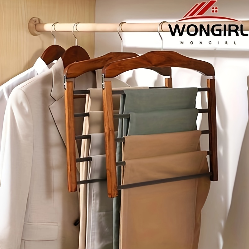 

1pc Wooden Pants Hanger - Multi-level Trouser Rack, Space- Closet Organizer, Elegant Garment & Accessory Holder