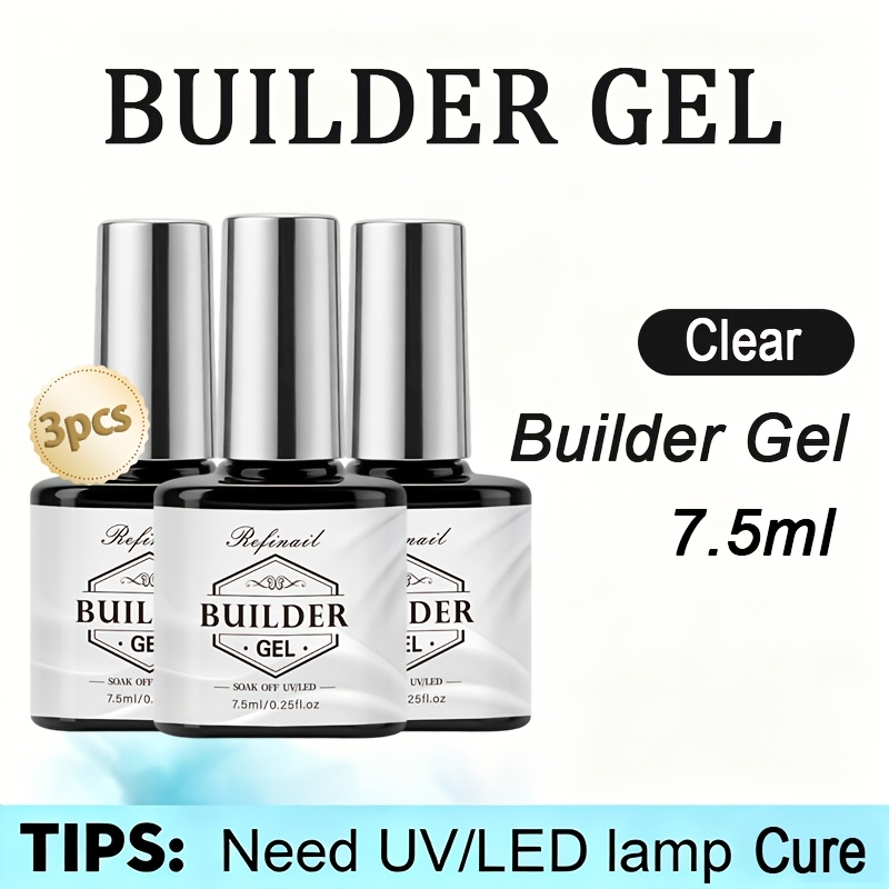 Image of 3-pack For Nail Extension Gel, Professional Thickening Gel For Nail Art - Led Gel Removable Formula, Suitable For Nail Lengthening, Uneven Surfaces, Transparent Texture Suitable For Nail