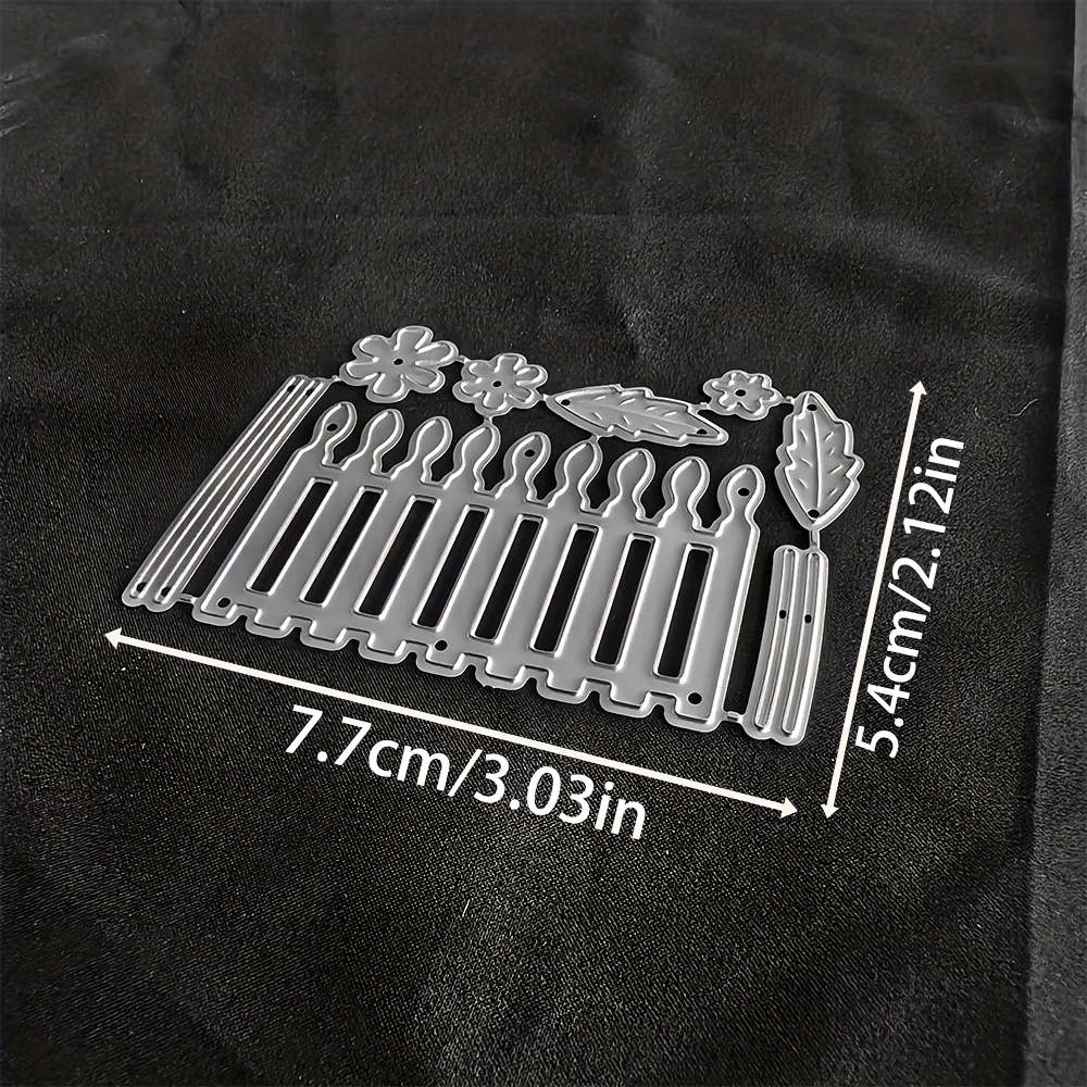 TEMU 1pc Metal Cutting Die Featuring A Fence And Flowers, In A Silver-gray Color, Designed For Fantasy Themes. Ideal For Scrapbooking, Embossing,