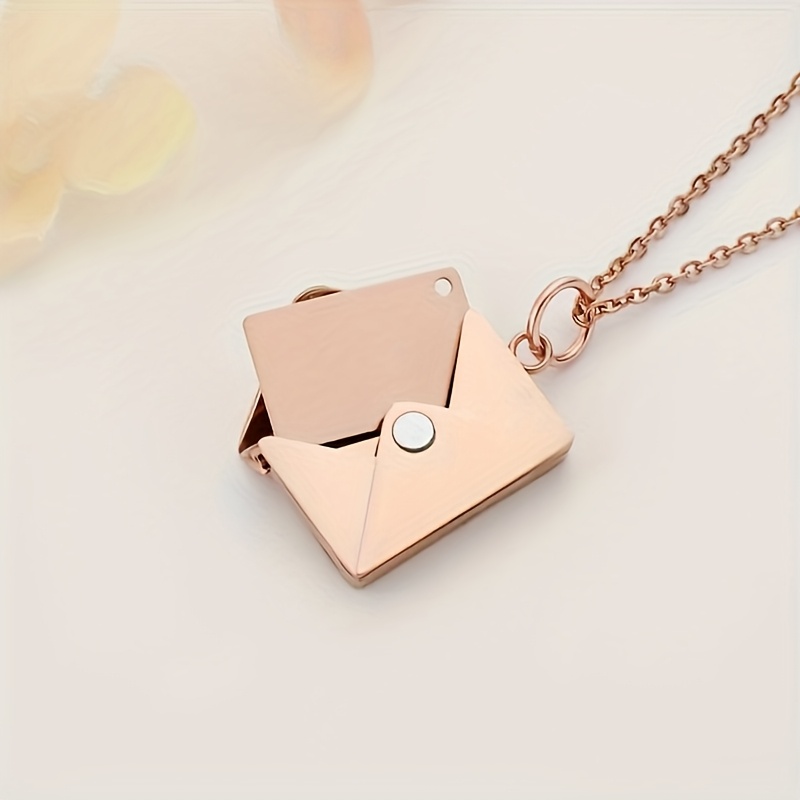 TEMU Custom Photo Engraved Envelope Necklace - Personalized Stainless Steel Jewelry With Hidden Photo Compartment, Elegant Mother’s Day Gift For Mom,