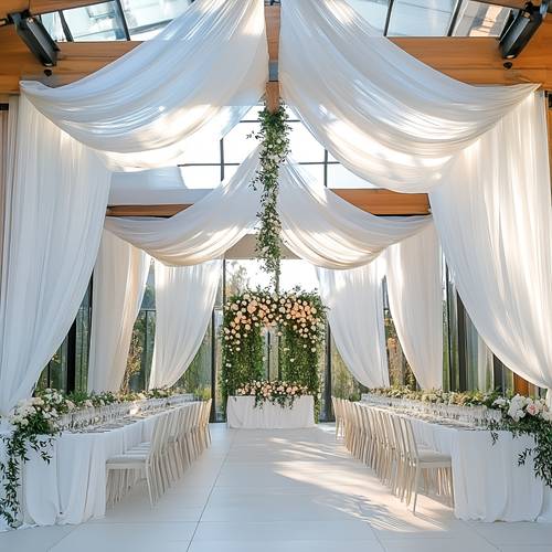 high end 10 meter white sheer curtains for versatile decoration at christmas weddings featuring translucent soft fabric for festive for party setups birthdays valentines day halloween with ultra long flowing drapes