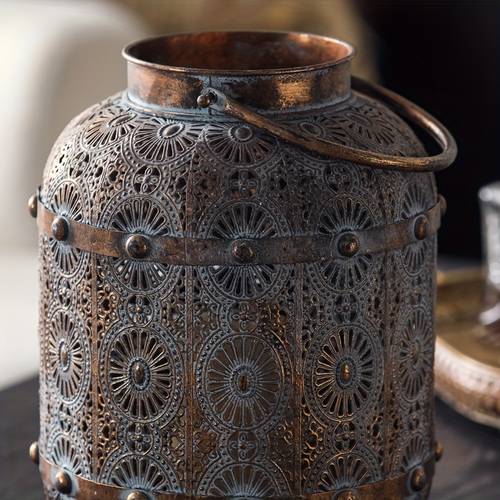 unique moroccan style wrought iron candlestick lantern lampshade imitation copper vintage hollow carved crafts ornaments