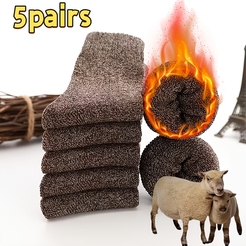 TEMU 5 Pairs Men's Thick Blend Socks Set - Comfortable Solid Mid-calf Winter Socks (dark Gray, Light Blue, Brown, Navy, Beige, White), Soft And Warm,