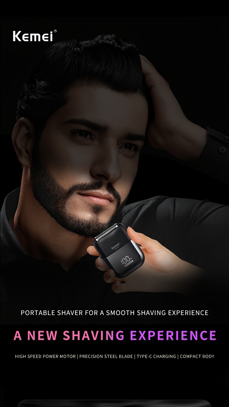   km t82 compact and portable reciprocating electric shaver with lcd display usb charging mini professional mens   Product details 0