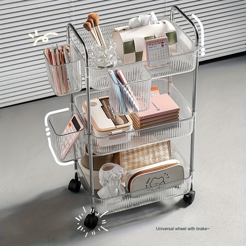 TEMU Luxury 3/4-tier Clear Storage Cart With Wheels - Rolling Organizer For , Bedroom, Living Room, Bathroom - Ideal For Cosmetics &