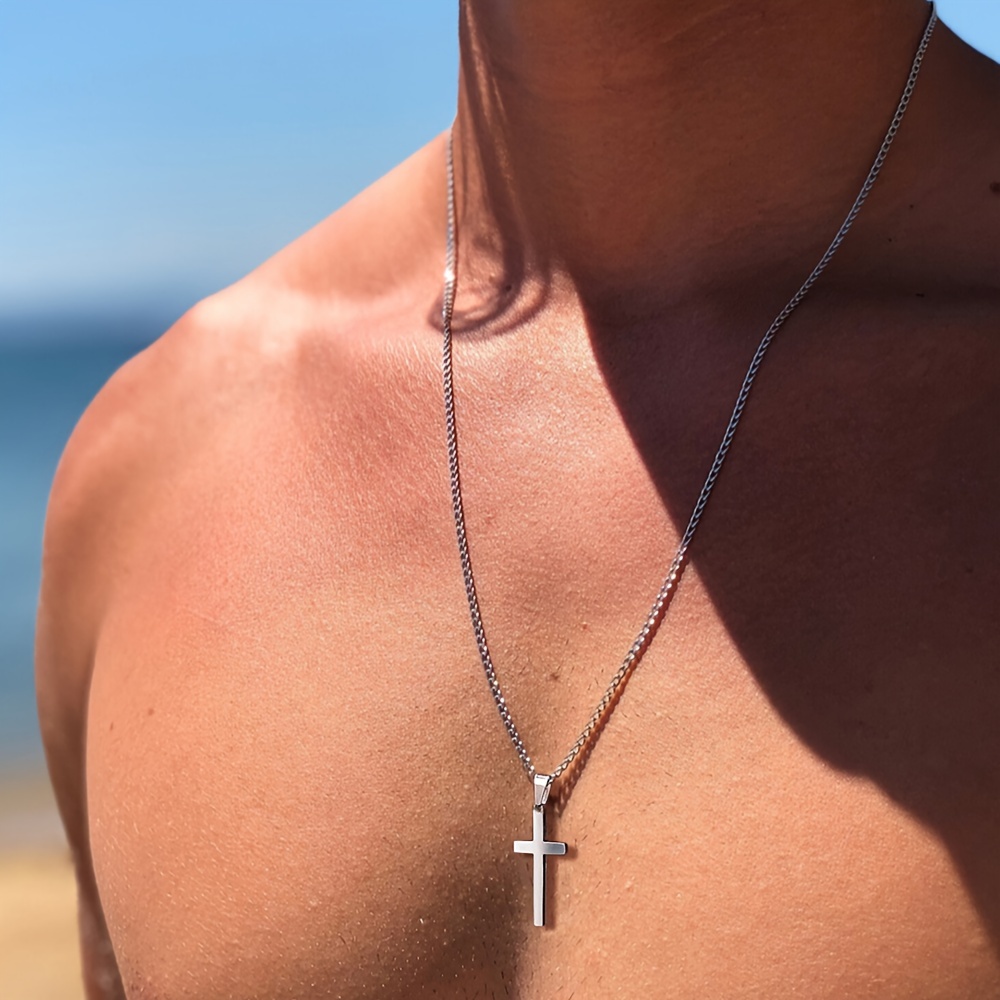 fashion mens stainless steel cross pendant necklace simple Temu