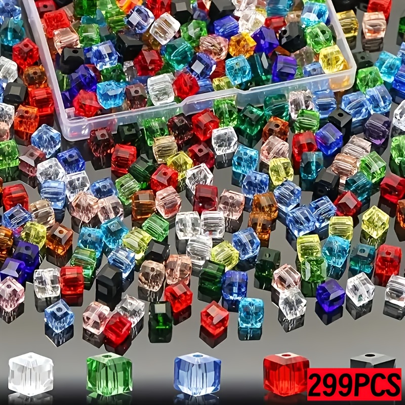 TEMU 199pcs/299pcs Cuentas de Vidrio Pequeñas Cuadradas de 4mm Multicolor - Adecuadas para Hacer Joyería DIY, Collares, Pulseras, Pendientes y