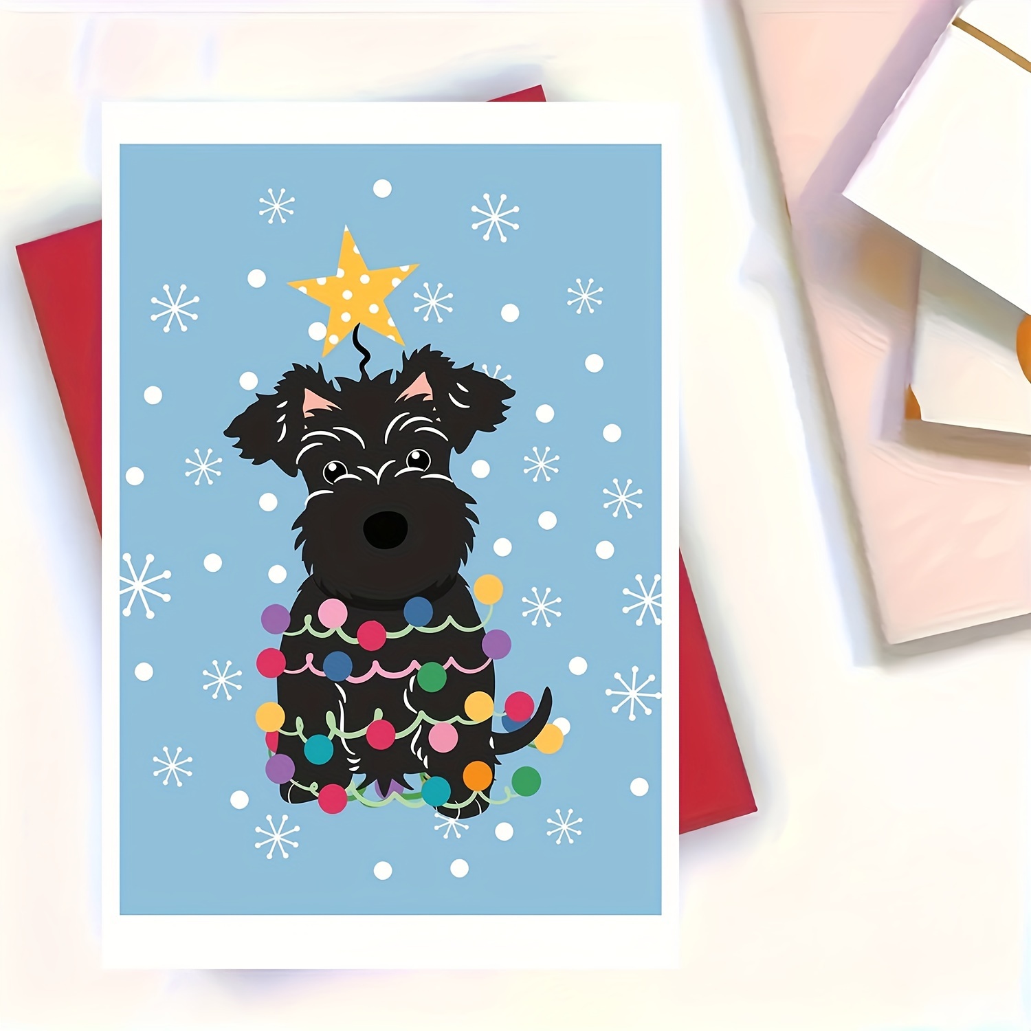 TEMU 1pc Fun Christmas Greeting Card, Black Mini Schnauzer Christmas Tree Greeting Card, 1pc Christmas Gift Suitable For Family, , Colleagues, Boss,