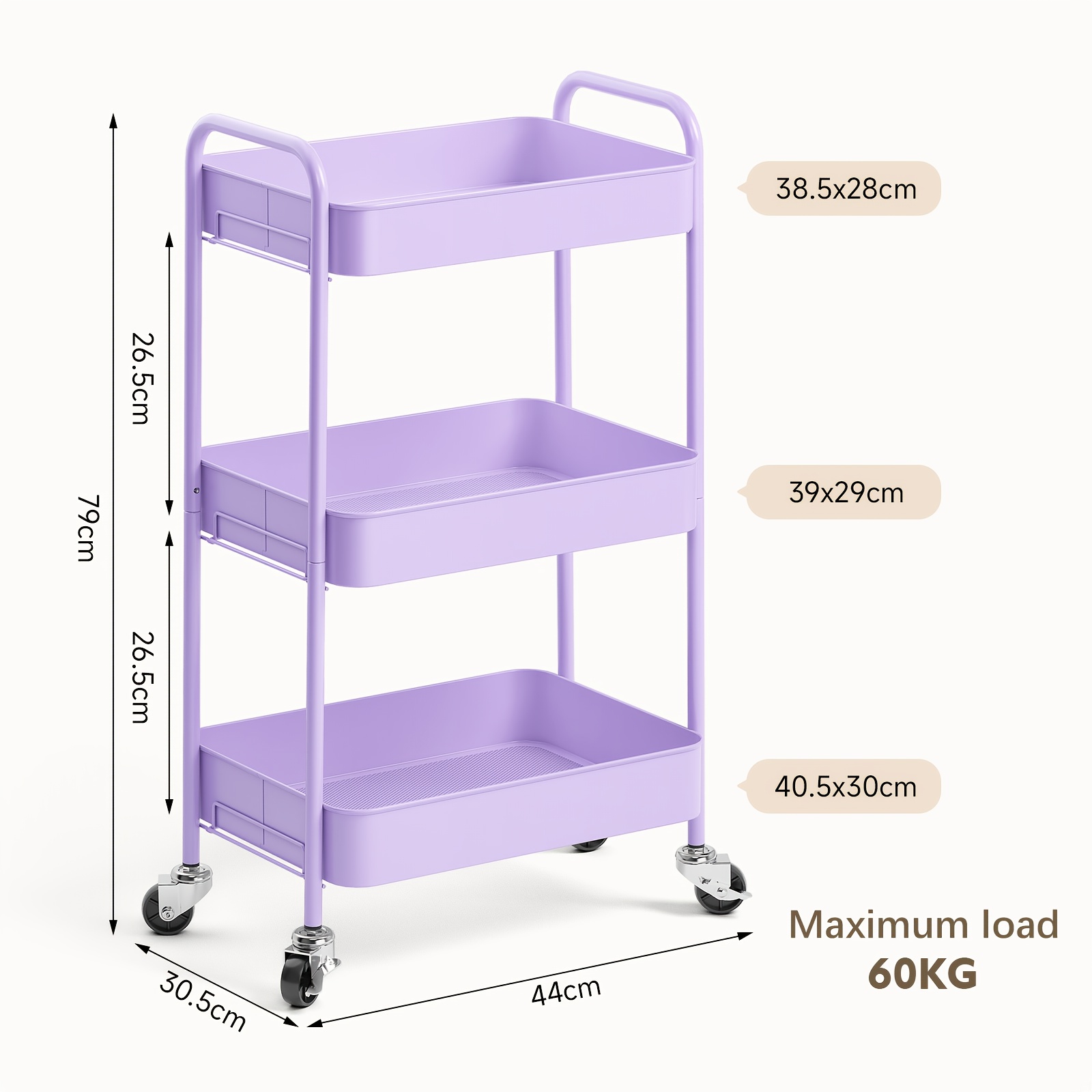 TEMU Toolf 3-tier Metal Rolling Cart With Wheels, Storage Utility Organizer Cart For Kitchen, Bathroom, Office, & Makeup - Lockable Casters, Easy