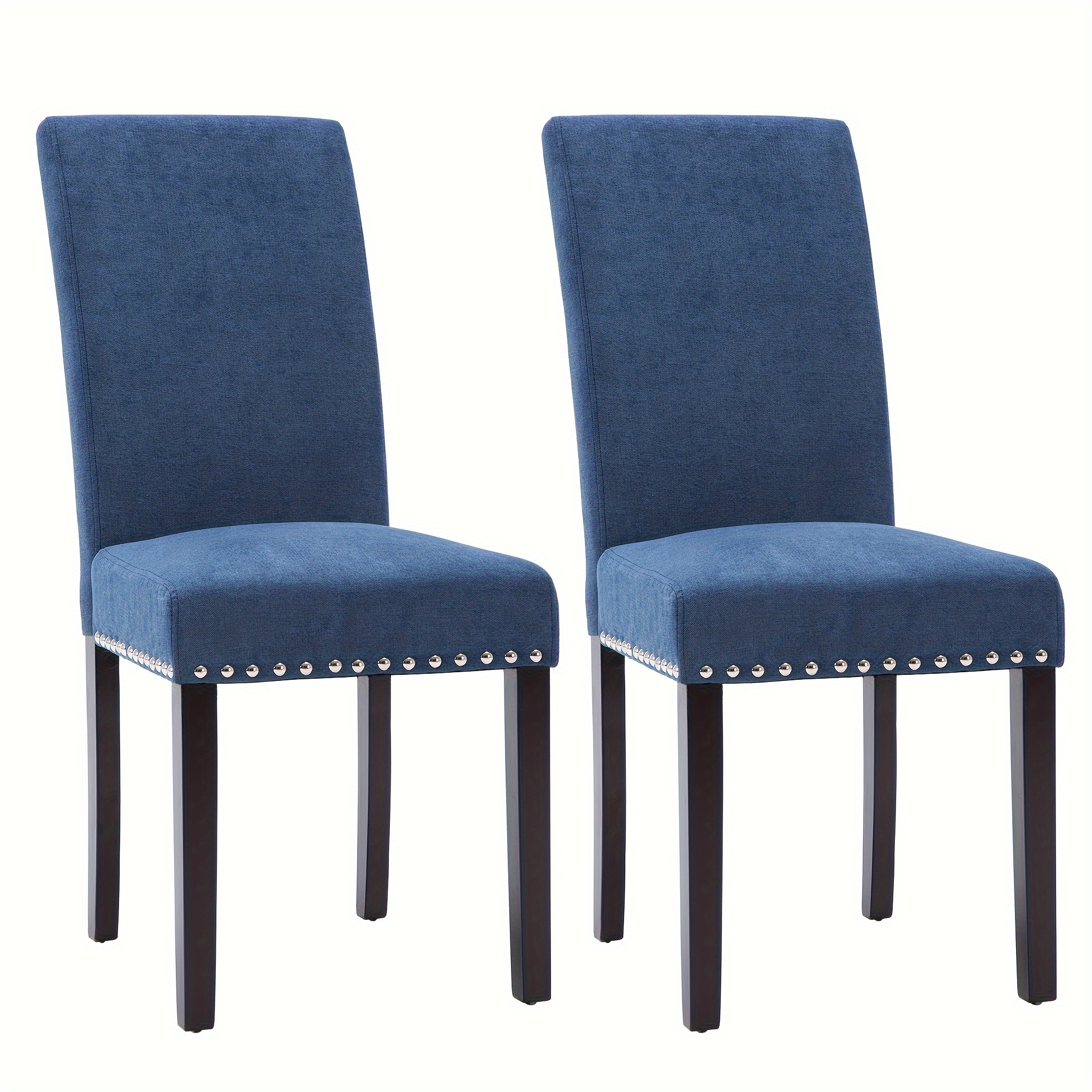 TEMU Dining Chair Set Of 2, Upholstered Gray Fabric Dining Chairs With Silver Copper Nails