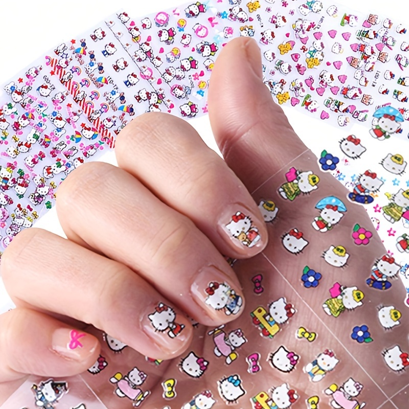 30pcs Sanrio Hello Kitty Nail Stickers,Self-Adhesive Cute Cartoon Kitty Cat Nail Decals Y2K Glitter Flower Star Heart Design Nail Art Stickers for DIY Manicure Nail Art Decorations Nail Supplies for Women & Gifts