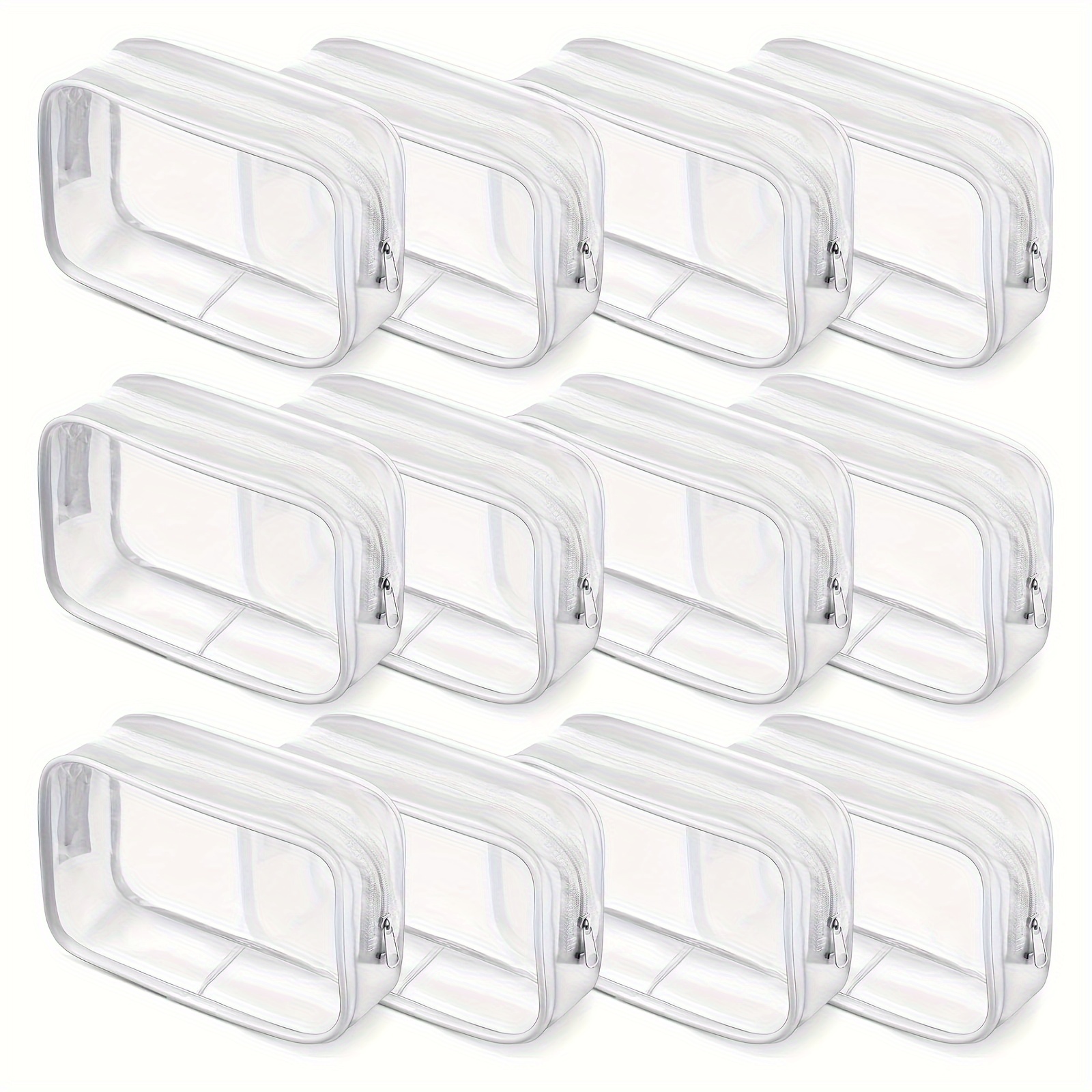 TEMU 12pcs Clear Pvc Makeup Bags With Zipper - Waterproof, Portable Cosmetic & Toiletry Organizer For Travel And Bathroom Storage