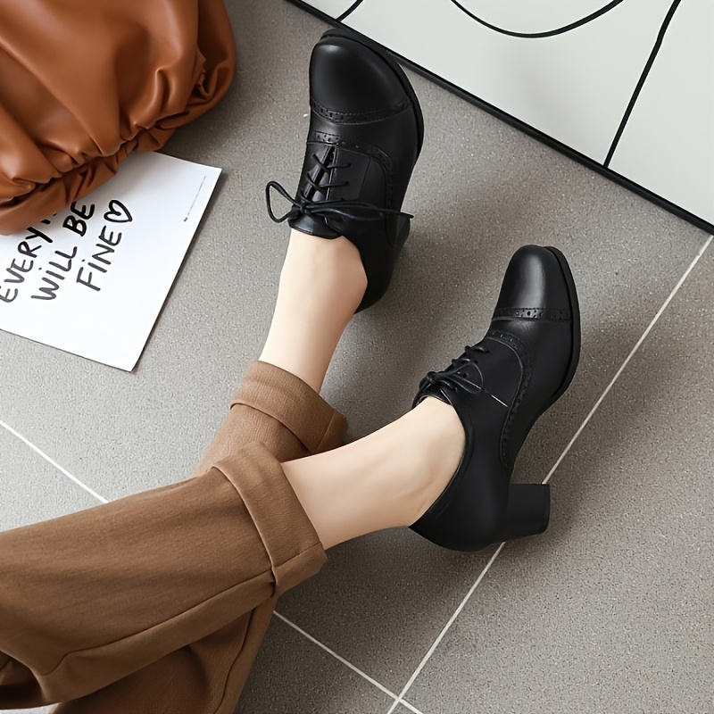 Women’s Chunky Lace Up Vintage Oxfords Dress Pumps
