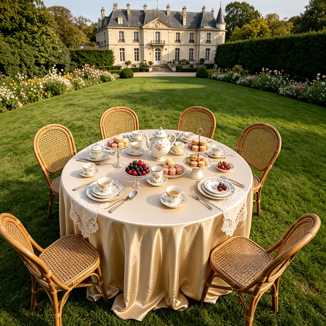 TEMU Nappe ronde 1 pièce de luxe léger couleur champagne, à la texture lisse, en haute , réutilisable et lavable, pour décoration de table de fête