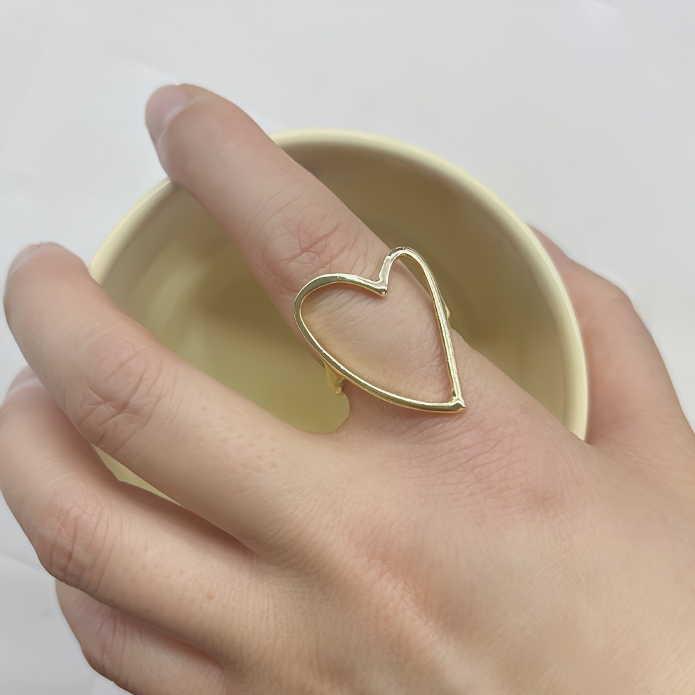 TEMU Bague Cœur en Métal Style Cool Design Haut de Gamme - Cadeau pour des Mères ou la Saint-Valentin
