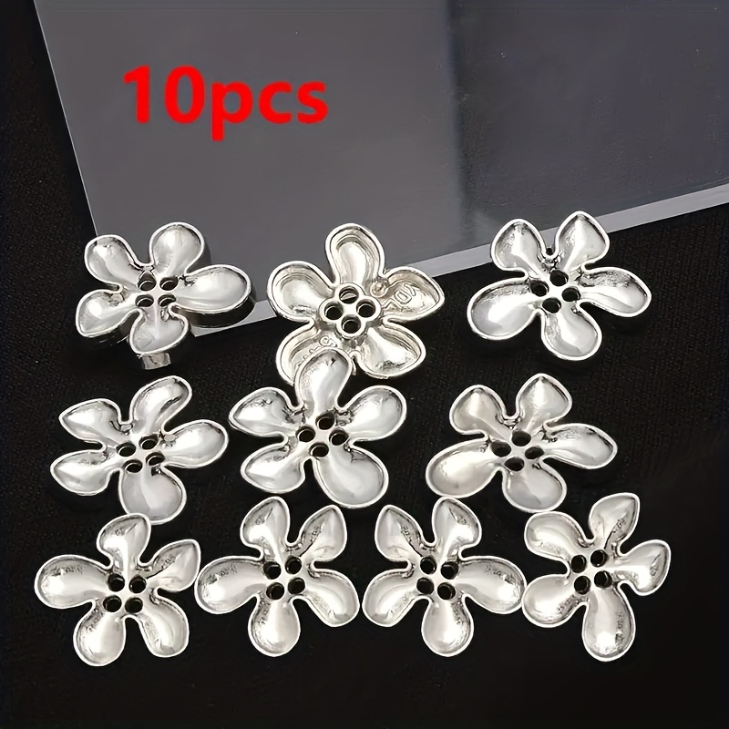 10 Silvery Petal Metal Buttons, 20 Mm, 4-hole Craft Buttons, Decorative Buttons, Suitable For Shirts, Jackets, Sweaters, Windbreakers, Coats, Suits, , Etc