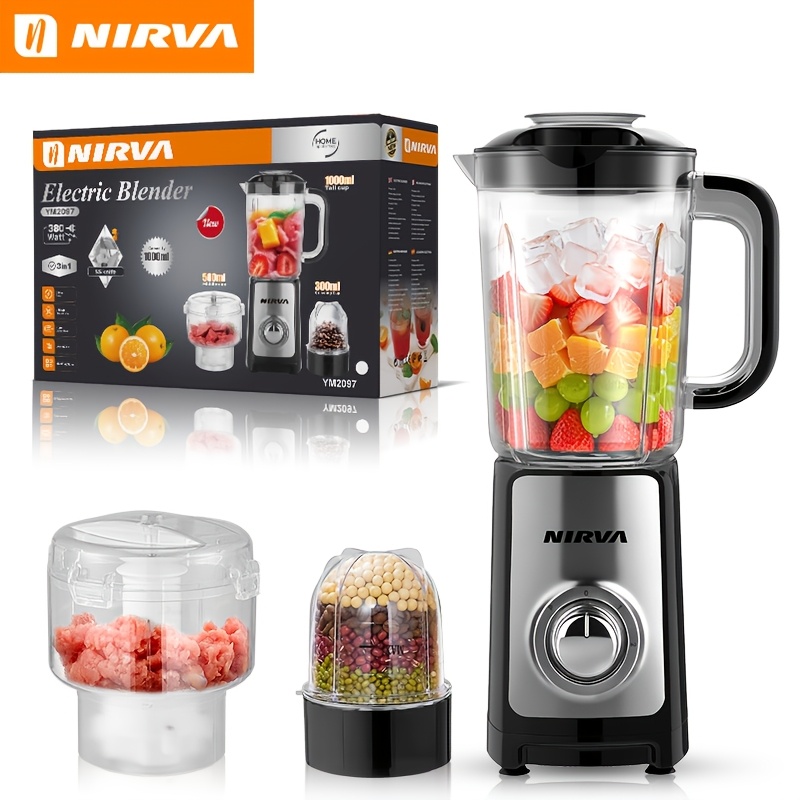 Image of Nirva 3in 1 Ice Blender & Coffee Grinder, 380w Electric Food Processor Countertop Smoothie Maker, Control, Stainless Steel , Perfect For , Juices, Meat Chopping, Spices