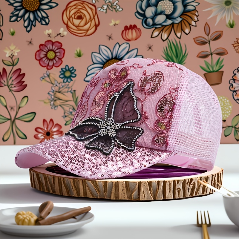 Fashion Mesh Breathable Women's Baseball , A Comfortable And Versatile Sun-protective Hat For Outdoor Activities, A Gift For , A Lady's Beaded Fedora Hat