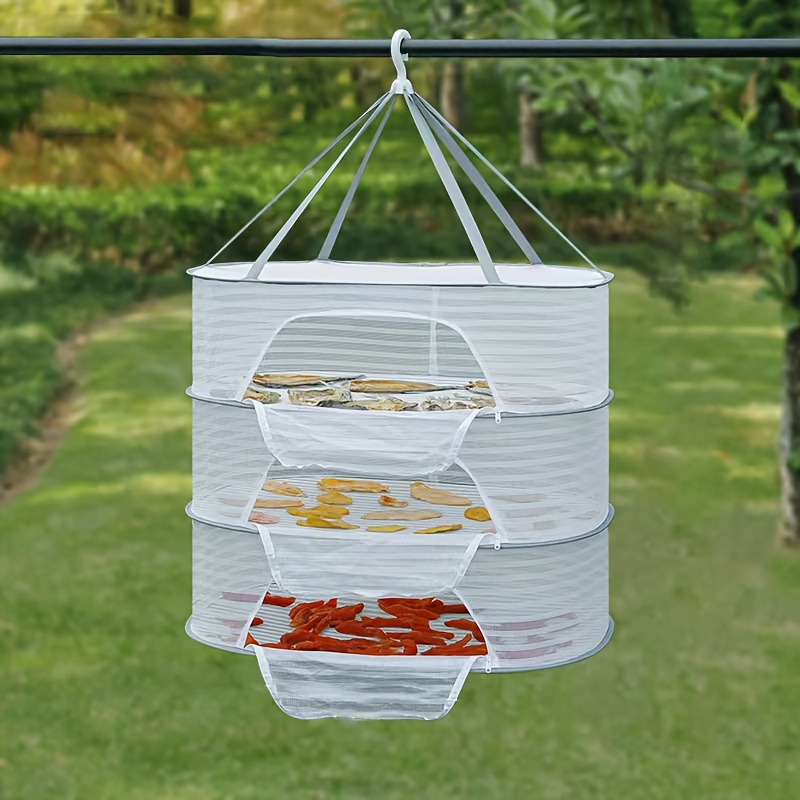 TEMU Multi-functional Three-layer Collapsible Drying Net - Suitable For Fish, Vegetables, Etc. - A Perfect Storage Solution For With A Foldable Closed Drying Barrier - Day Gift, Drying Racks