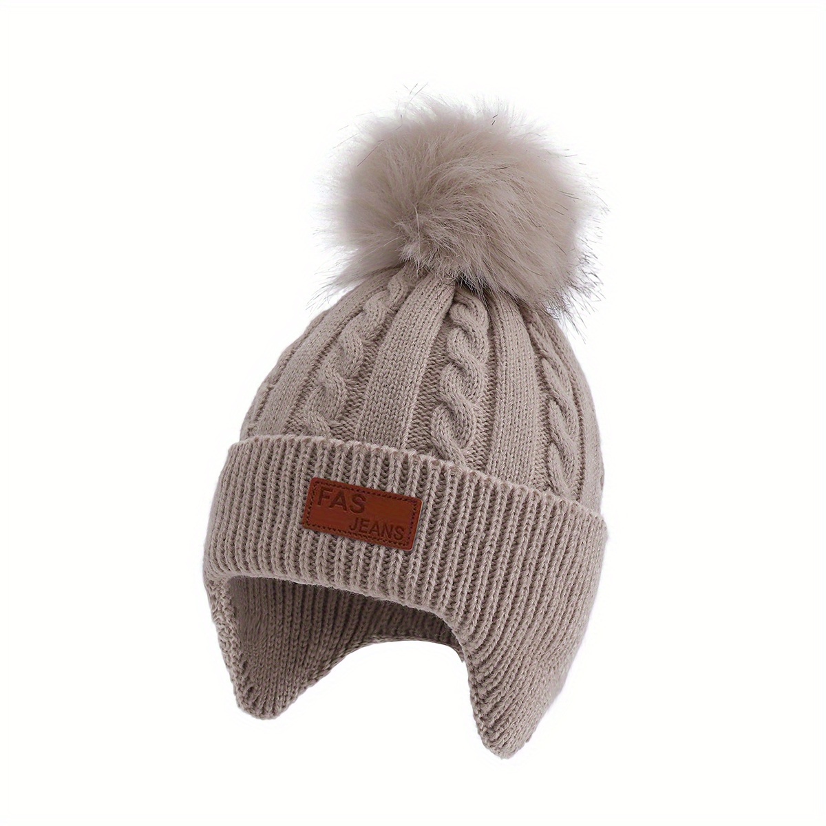 1pc Western Autumn Winter Pom-pom Thickened Hat, All-match Knit Cable Warm Pullover Hat