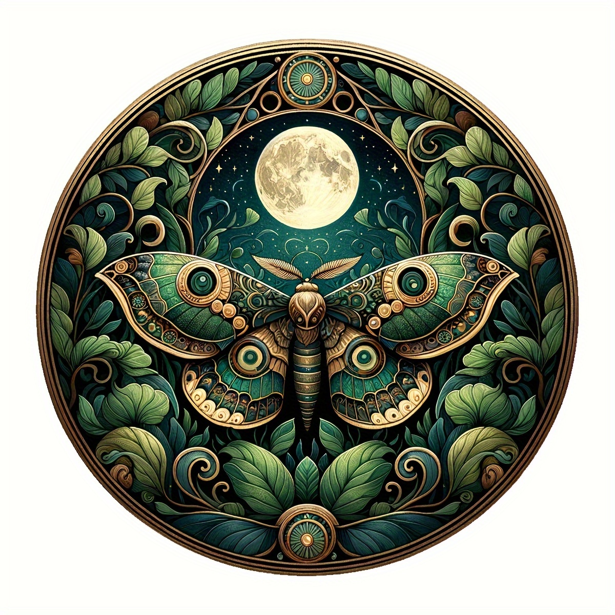 

Mystical Moonlit Moth Wooden Wall Art - 8" Enchanting Nature-inspired Decor With Foliage, Perfect For Dreamy Interiors & Farmhouse Style, No Power Needed