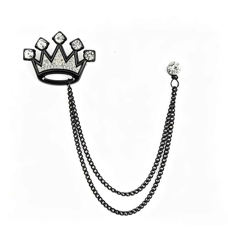 TEMU Broche de corona con cadena de a , accesorio formal para traje de hombre, ropa formal para banquete de boda, uso diario