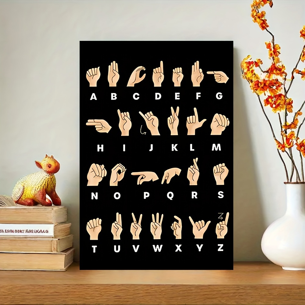 E-shop 2D Flach, Gebärdensprache Alphabet Leinwandposter - 12x16cm Ungerahmter Bildungs-ASL-Zeichentafel, Verspieltes Zeitgenössisches