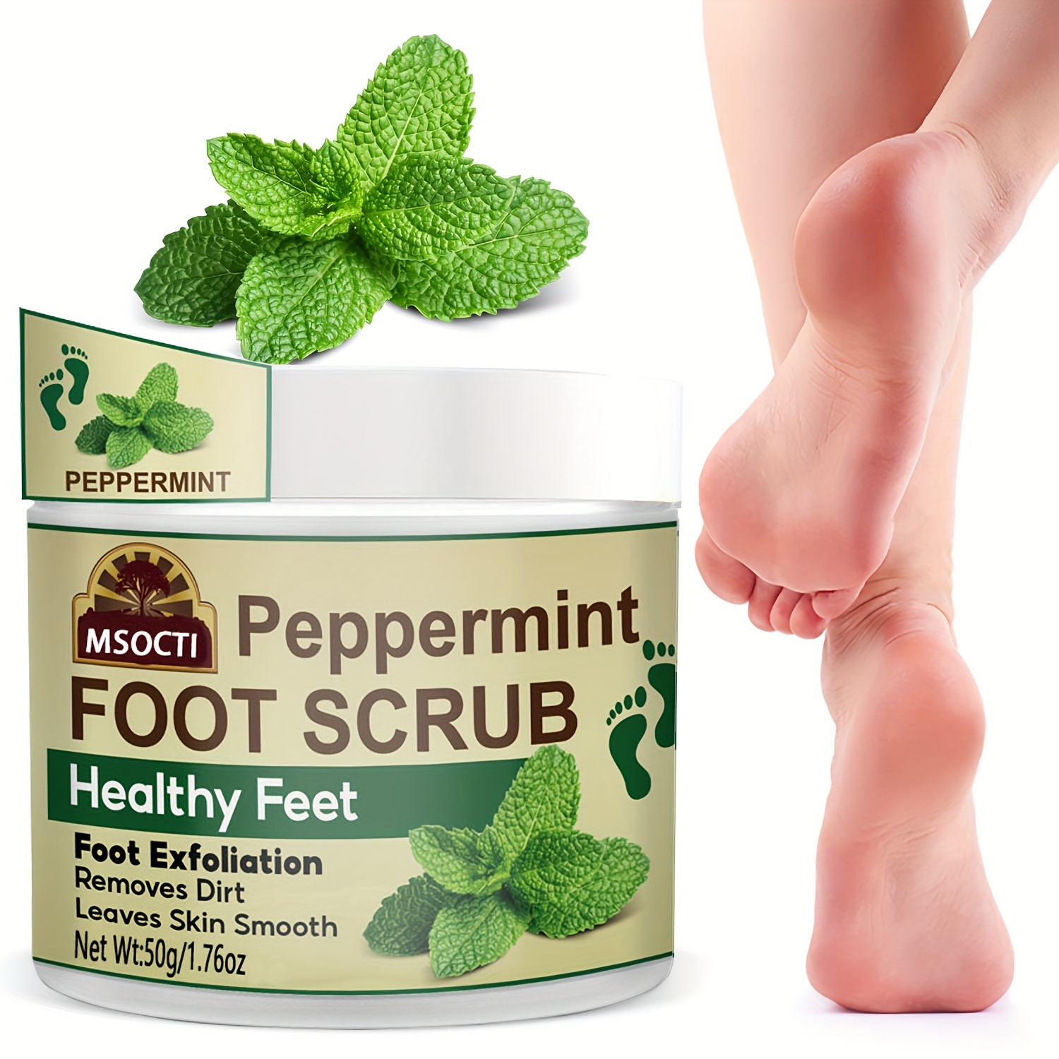 

1.76oz/50g Peppermint Foot Scrub, Exfoliating And Nourishing Skin Care, Reduces Dryness And Cracking, Enhances Softness