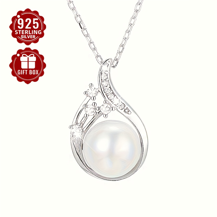 

1pc925 Pure Silvery Pearl Inlay Synthetic Zirconia Water Drop Shape Sexy And Elegant Style Gift For Holiday Anniversary Gift Women' Pendant Necklace 3.3g