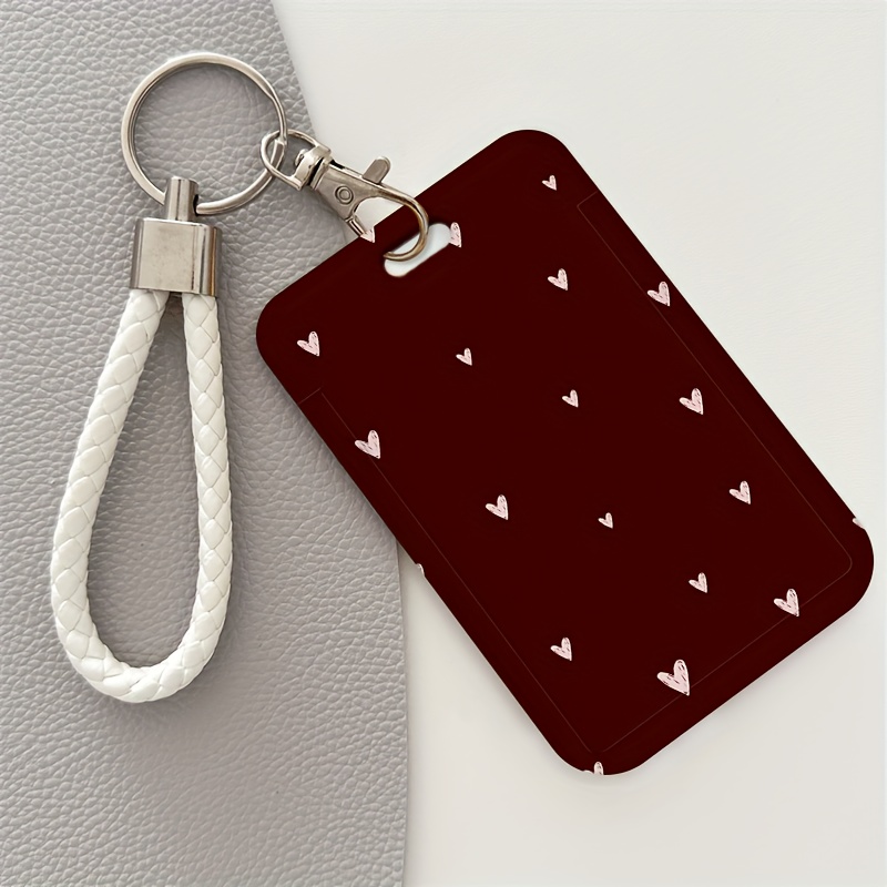 Image of 2d Dainty Hearts Id Card Holder & Lanyard Compatible For Doctors, Nurses, Students - Plastic Card Case With Heart-shaped Badge, Id For Office, Bank Access Cards, Holiday Gift