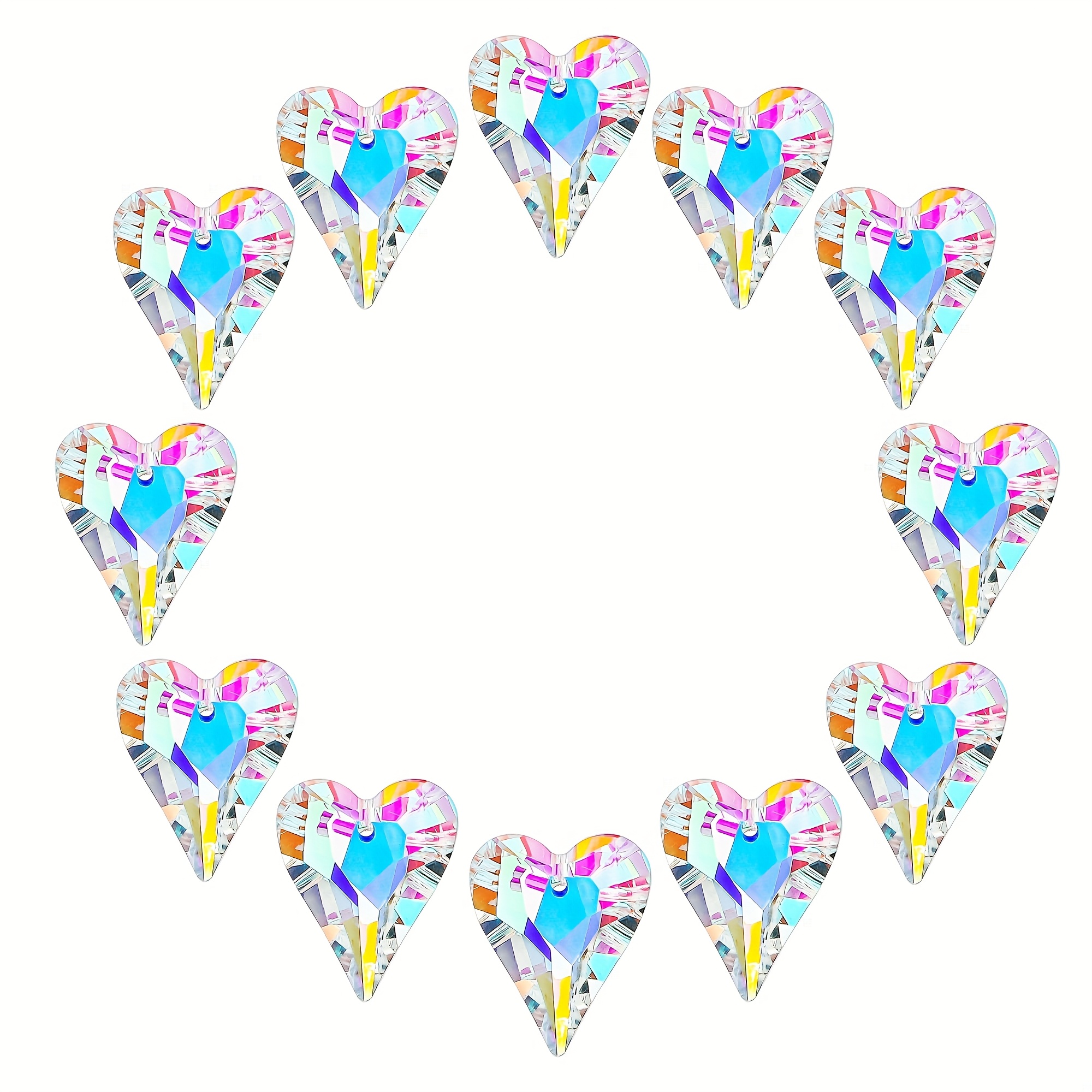 Image of 12pcs Ab Coating Crystal Heart Prism Suncatcher, Heart Prisms , Window Sun Crystals Hanging Pendant For Garden Home Wedding Christmas Decor(27mm)
