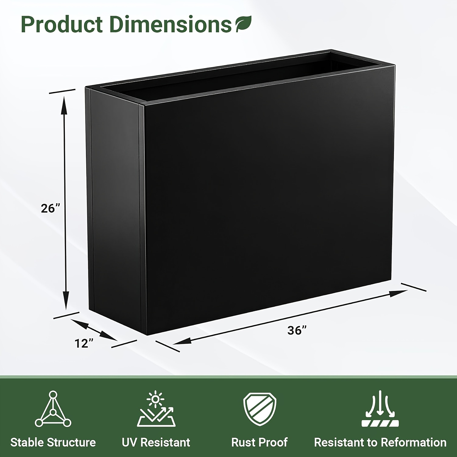 TEMU Baotree Metal Tall Planter, Long Rectangular Planter Box With Drainage Holes And Removable Shelf, Heavy Duty Steel Planter For Tall Plants,
