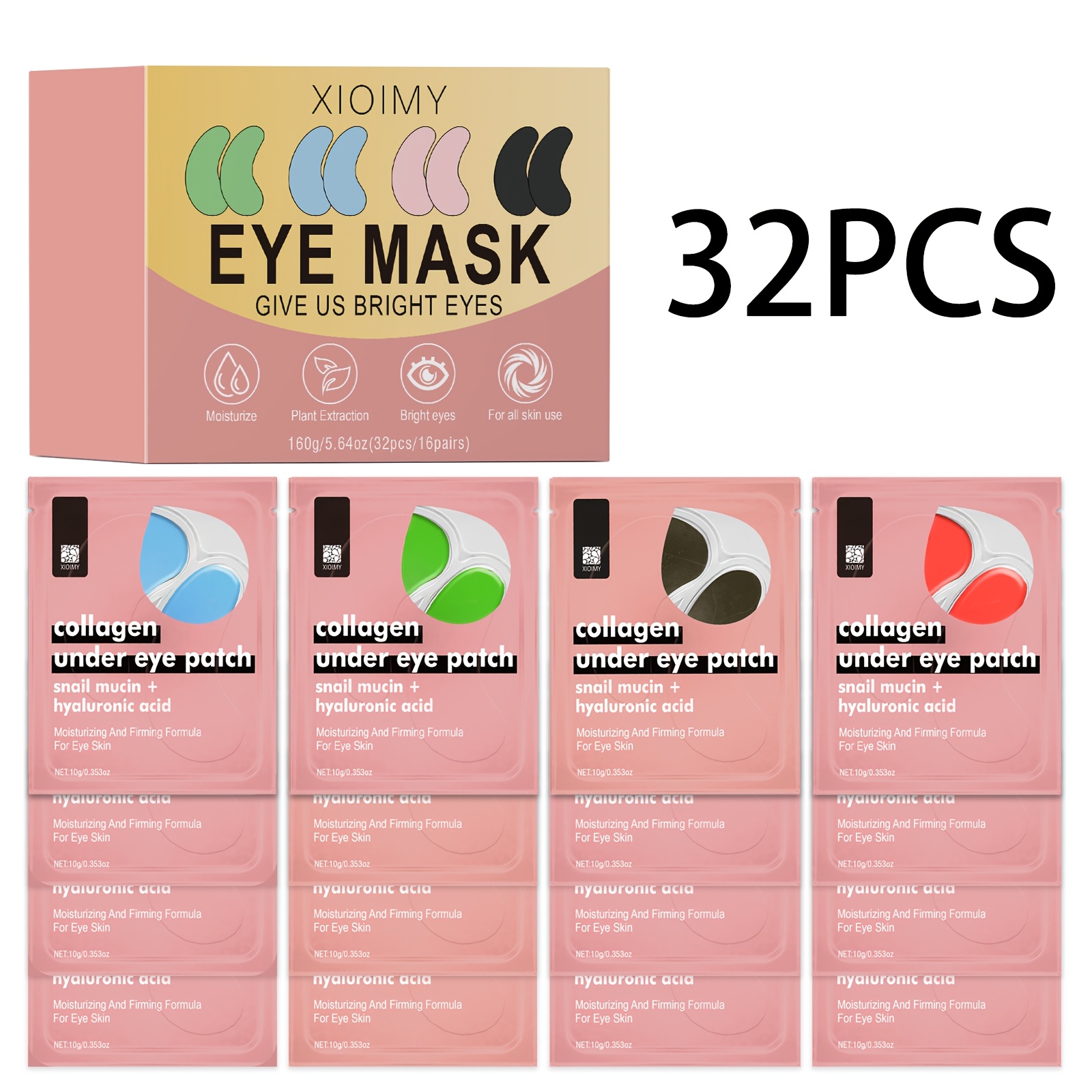 Image of 32pcs Collagen, Aloe Vera, Rose, Avocado Four-in-one Eye Mask, Powerful Moisturizing, Making Eye Delicate, Hydrated, Bright, Firming Eye Skin, Eye Care, Eye Mask, Suitable For Types