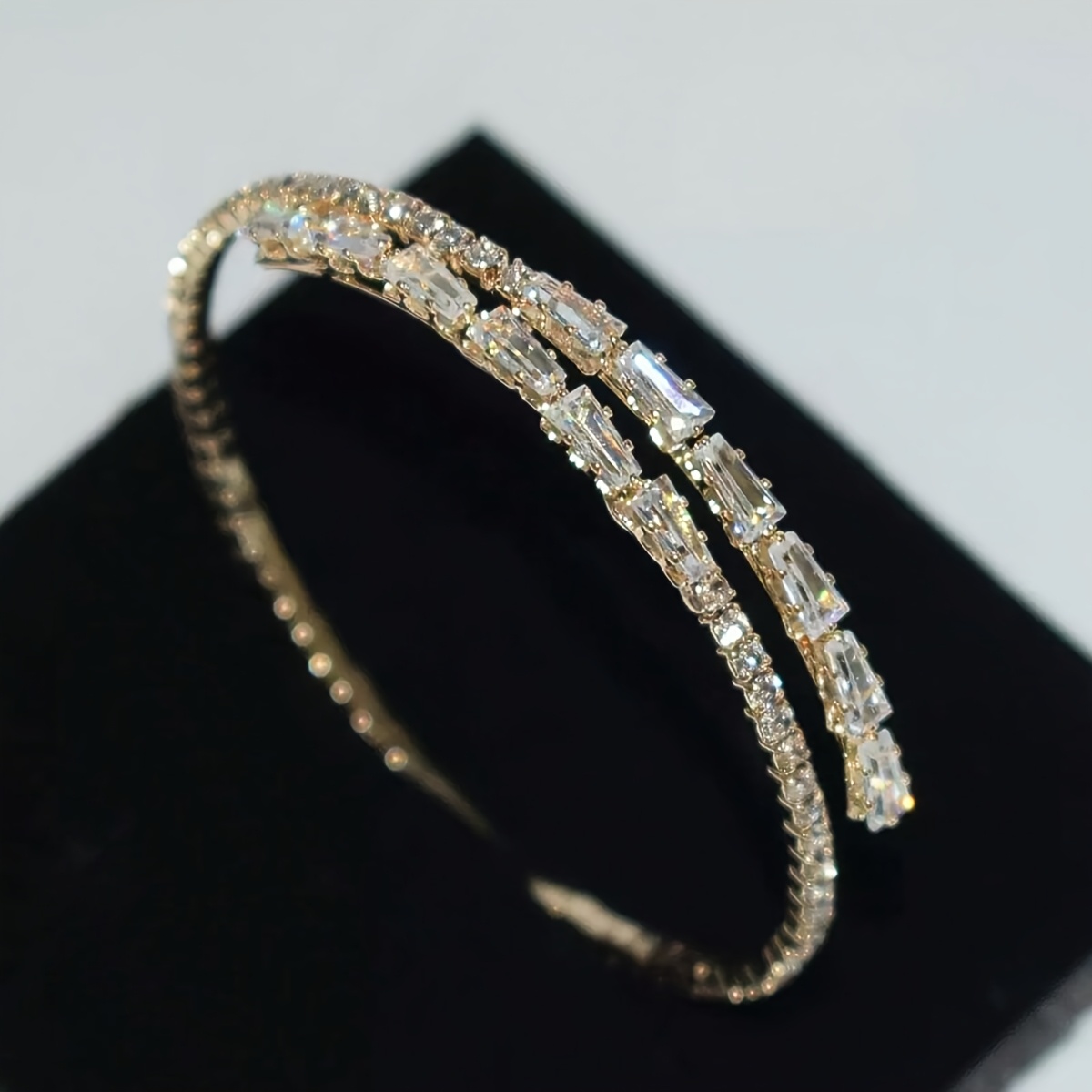 TEMU 1 Pulsera de Brazalete con Rhinestones Artificiales Lujosa y