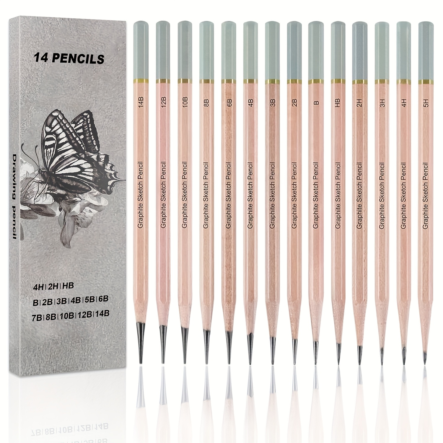 Professional Drawing Sketching Pencil Set,5h-14b Graphite Shading Pencils For Pro Artists,drawing,drafting,sketching,shading(14/44pcs),for Professional Artistic Use