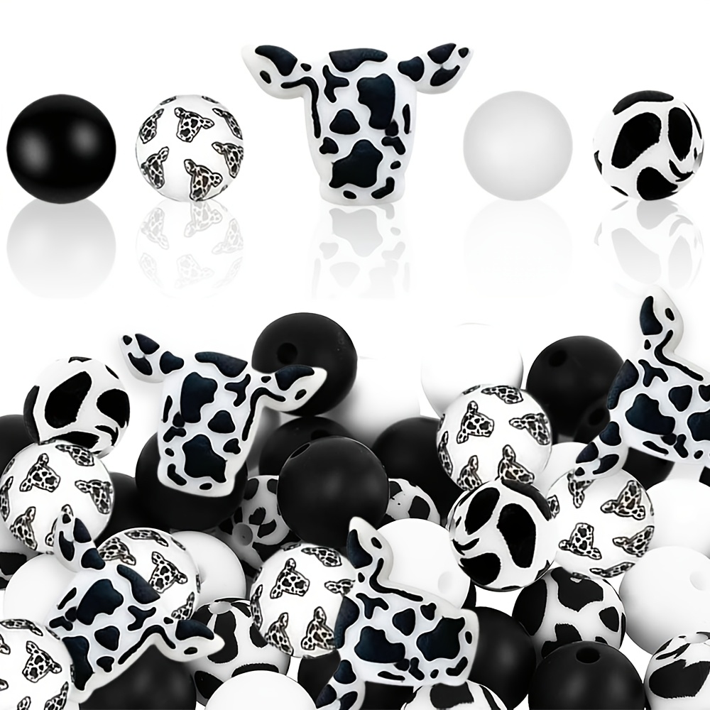 

25pcs Silicone Cow Bead Set For Diy Crafts, Jewelry Making, Keychain, Pen Decoration - Cow Print Silicone Beads Kit For Bracelets, Necklaces, Art Projects - Perfect Gift For