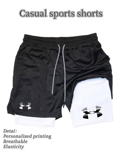 a must have for fitness enthusiasts mens casual sports shorts ua black and white minimalist print double layer structure breathable and dominating and gym double layer structure training