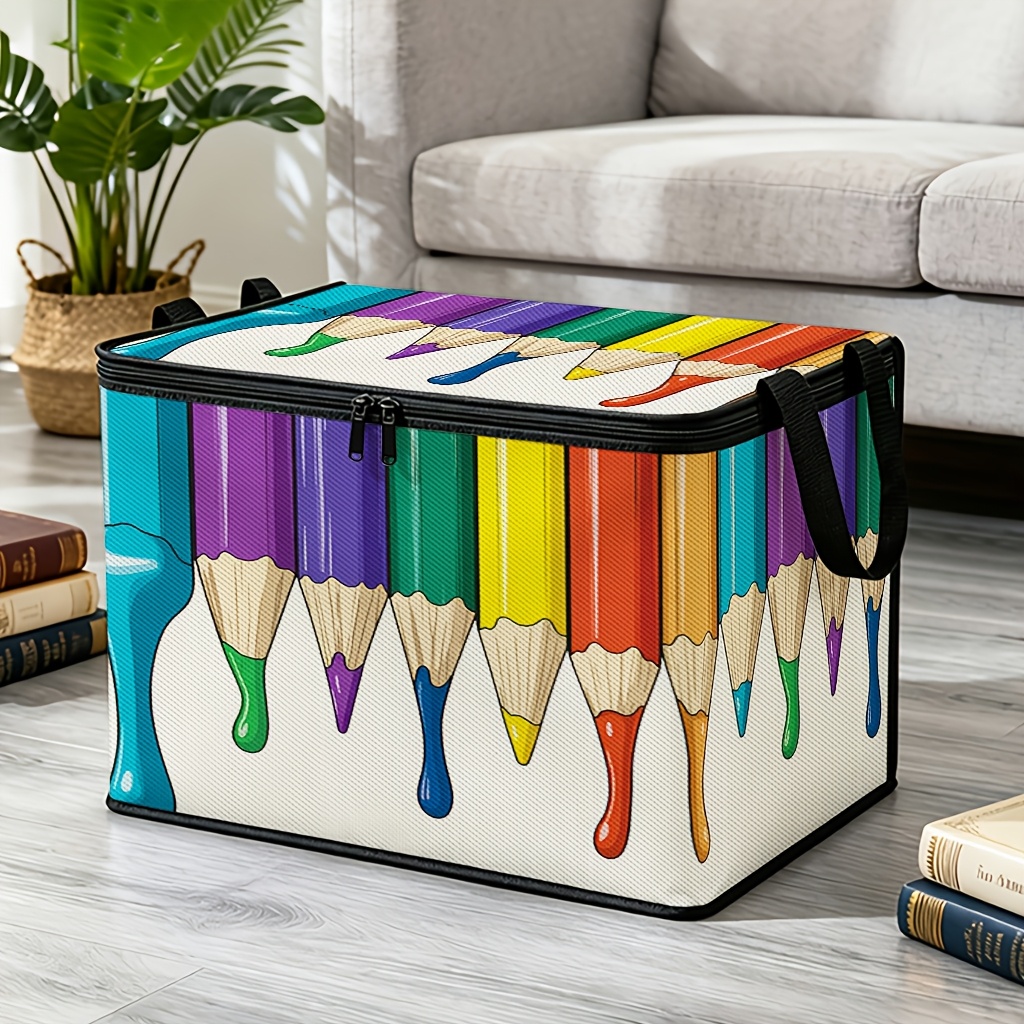 TEMU 1pc Creative Colored Pencil Pattern Storage Box, Home Clothing And Organizer Box, Dormitory Book And Miscellaneous Storage Box, Bedroom/living