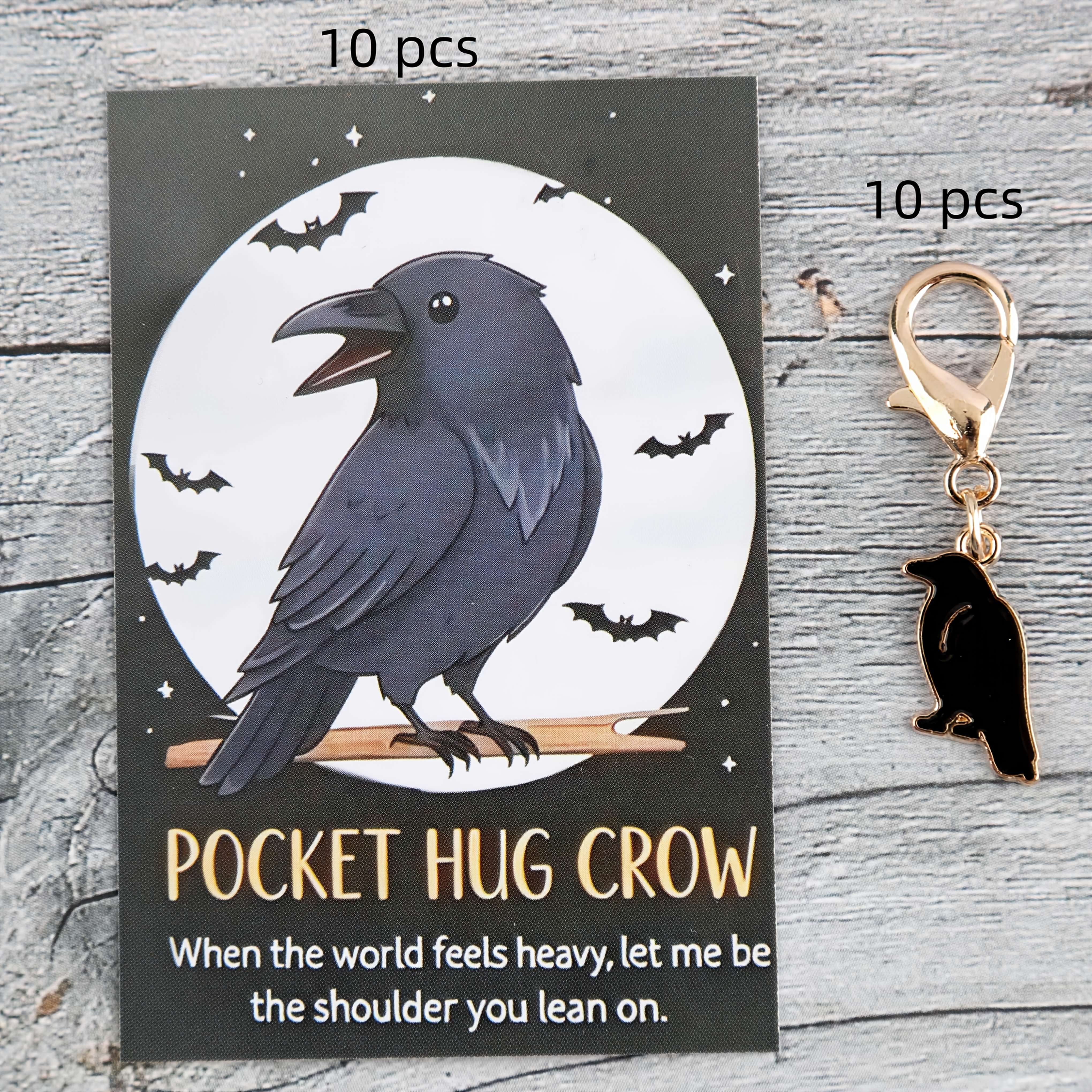 TEMU 20pcs Crow Keychains, Halloween Gift Including 10pcs Keychains And 10pcs Pocket Hug Cards, Gift For Decorating Package, Gift Additions, Gift For