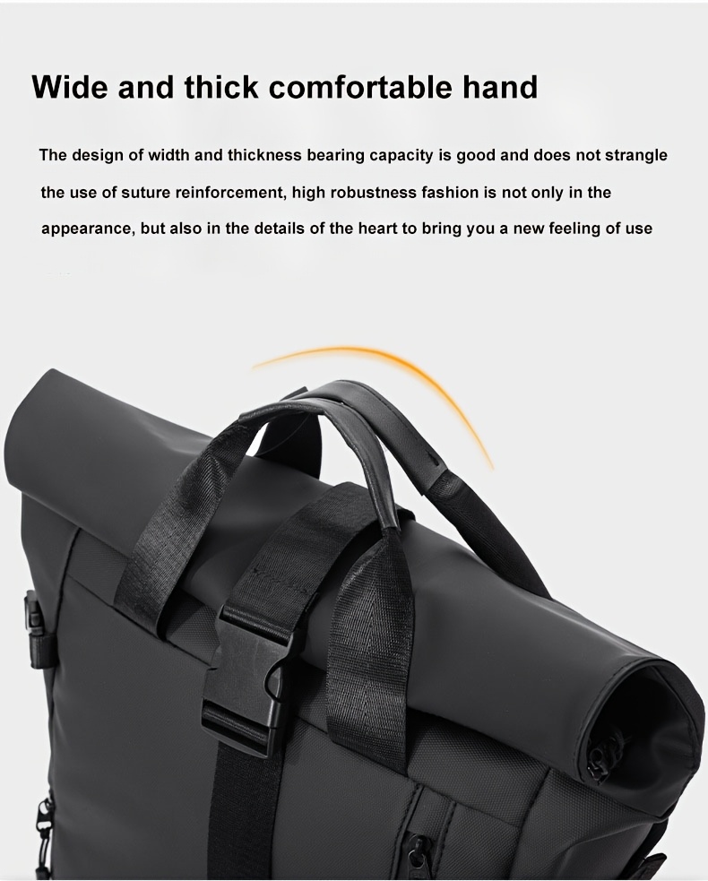 Fashionable Unisex Casual Backpack, European and American Trendy Style Double-Shoulder Backpack, Multi-Functional Roll-Top Laptop Backpack for Outings, Shopping, and Travel, Nylon Double-Shoulder Computer Bag with Fine Workmanship