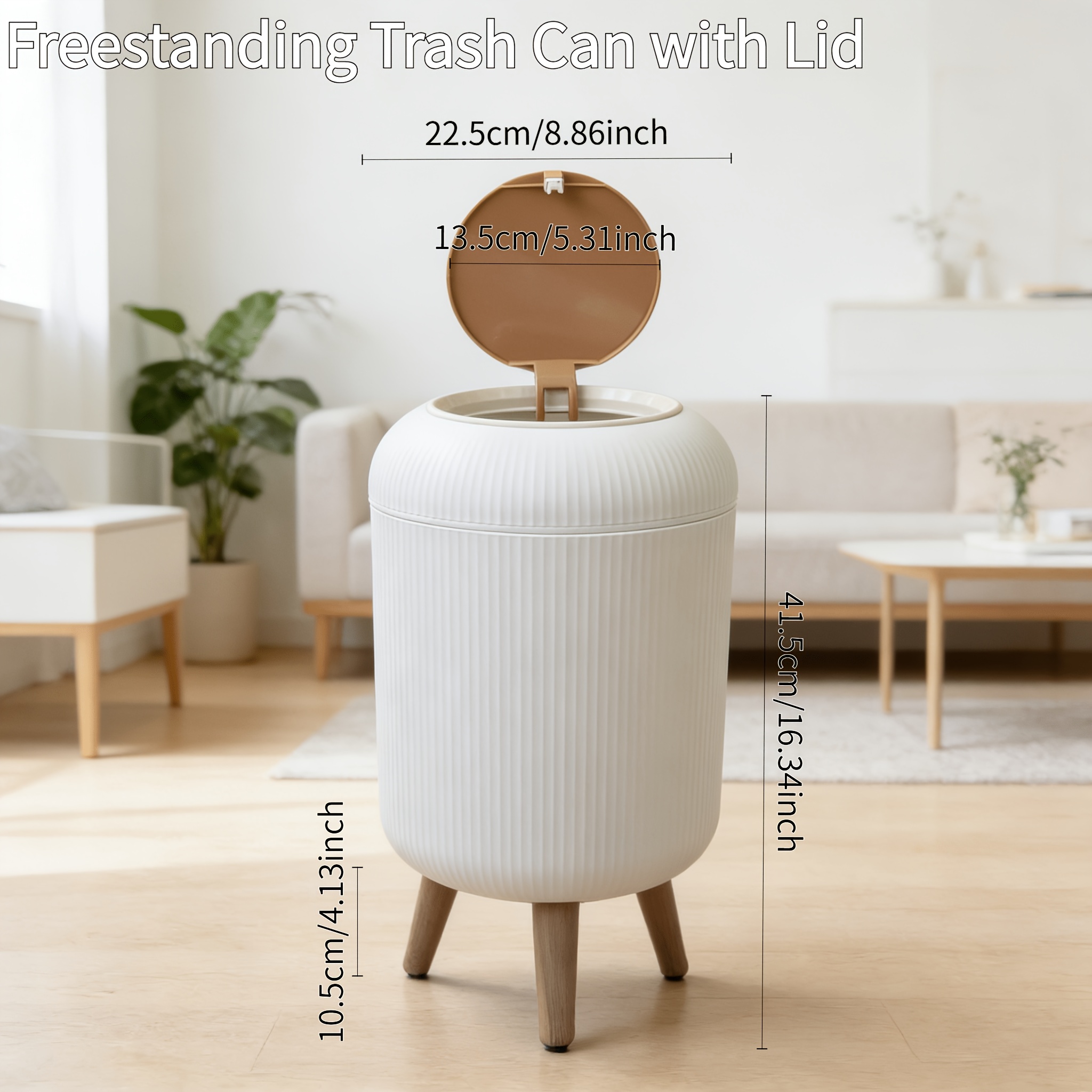 3-corner Classic Elegant Plastic Trash Can With Lid, Very Suitable For Living Room, Bedroom, Bathroom, Office, And Dormitory - Product
