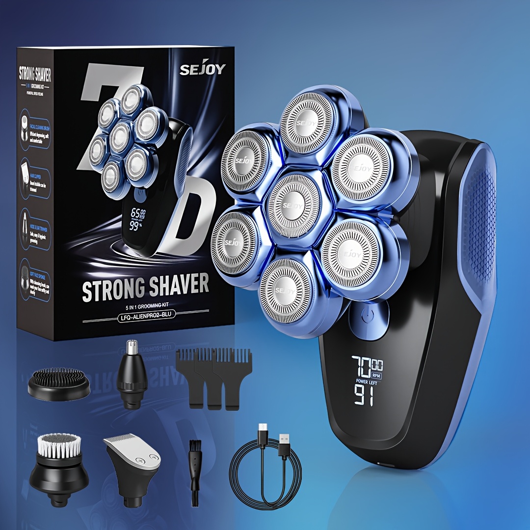 

7d Bald Men's Head Shaver - Waterproof, Cordless Electric Kit With Nose Trimmer, Usb Rechargeable, Grooming Set,valentines Day Gifts,gift For Valentine's Day