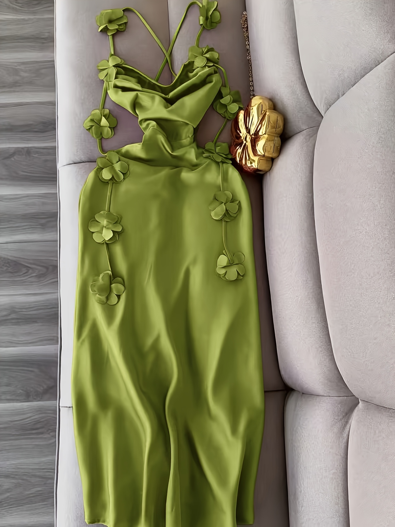 green slip dress sold on Temu United States