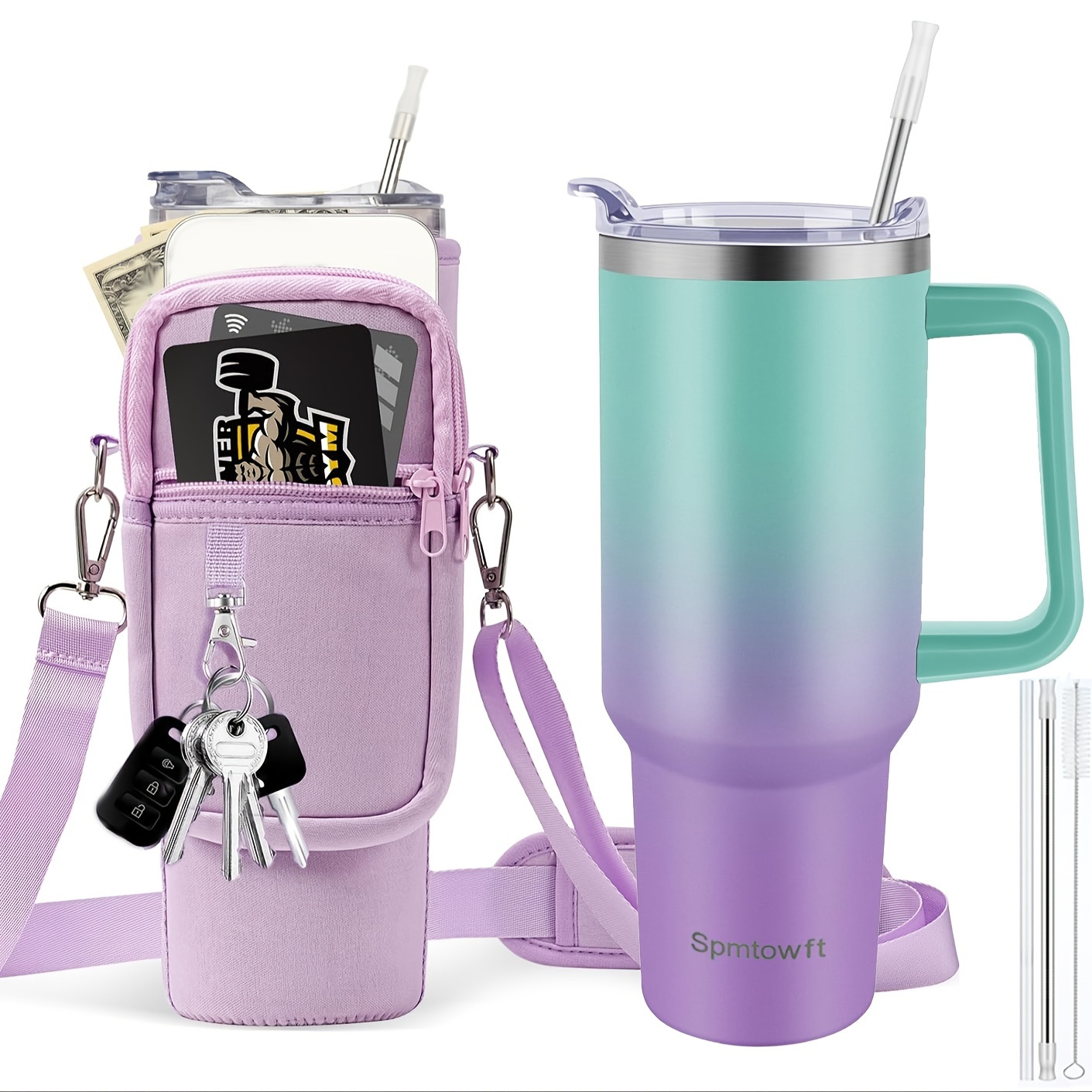 40oz tum  with handle and straw lid carrier bag stainless steel double vacuum coffee   with   phone pocket gym water bottle travel mug for men women with sleeve holder