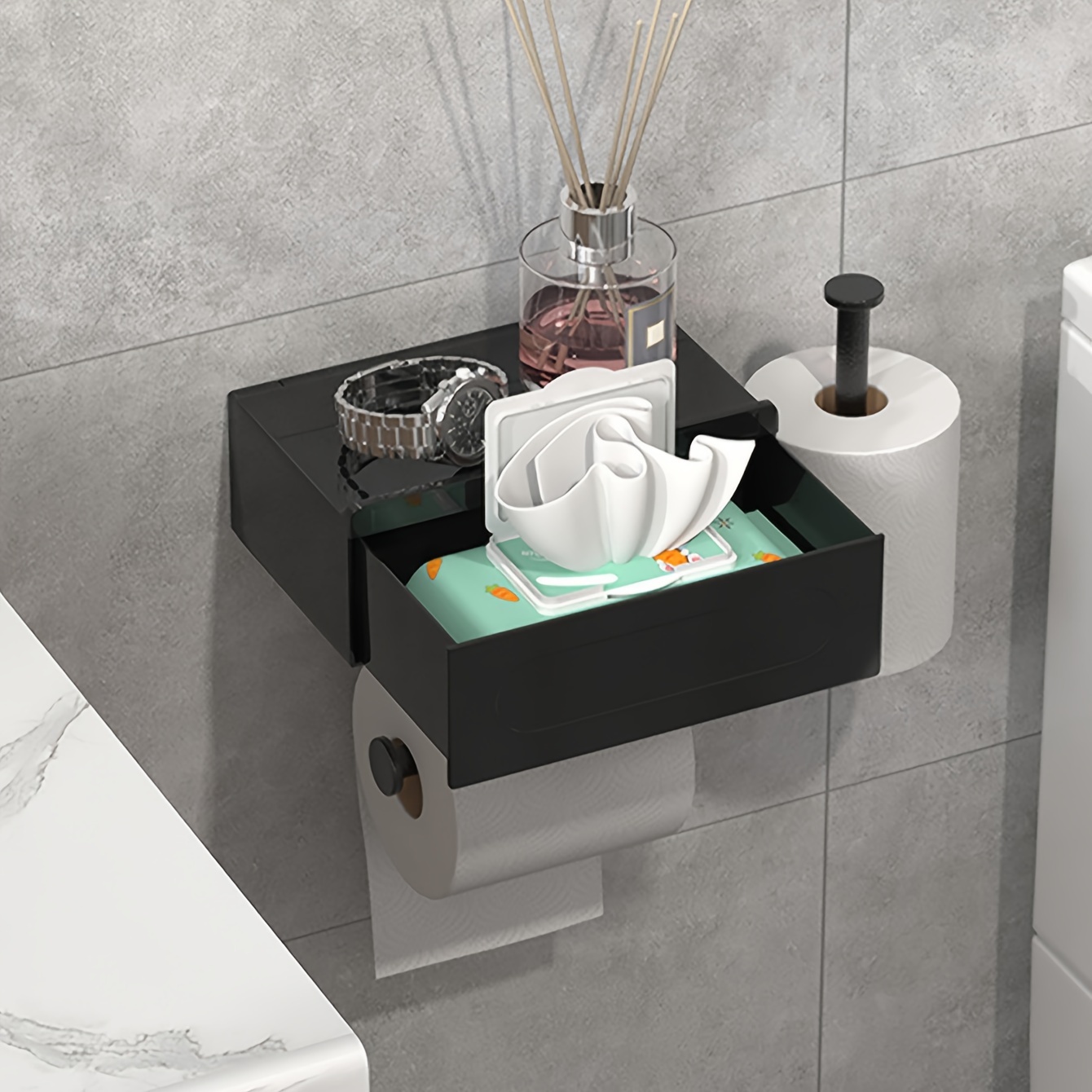 Versatile Wall-mounted Towel And Paper Roll Holder For Kitchen & Bathroom - Self-adhesive