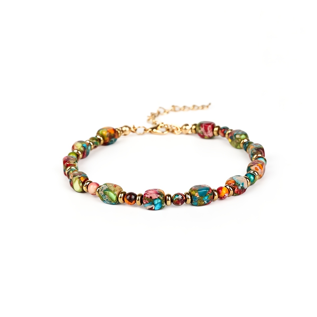 TEMU Dopamine Irregular Natural Stone Adjustable Bracelet For Women, 2026 Summer New Arrival, Suitable For Daily Wear, Vintage Bohemian Style