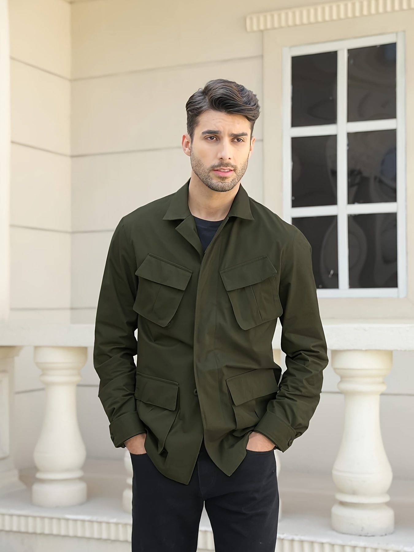 mens lightweight cotton jacket button long sleeve Temu